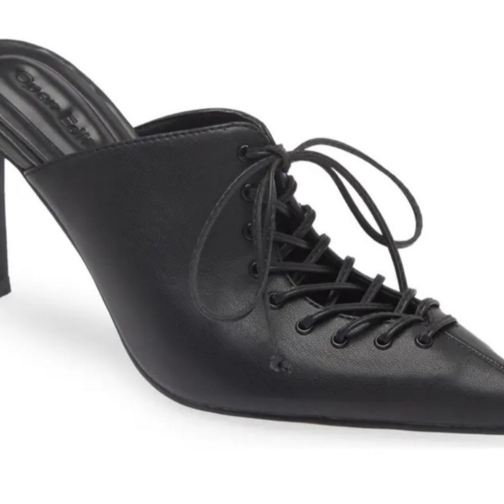 Black Stiletto Heels with Lace-Up Detail